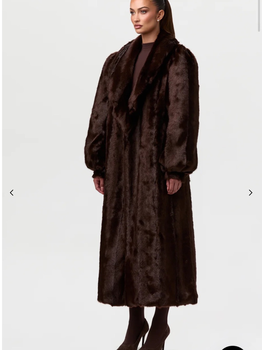 Naked Wardrobe Faux Mink Long Coat Chocolate Brown Oversized NWOT Sz L - Picture 4 of 6